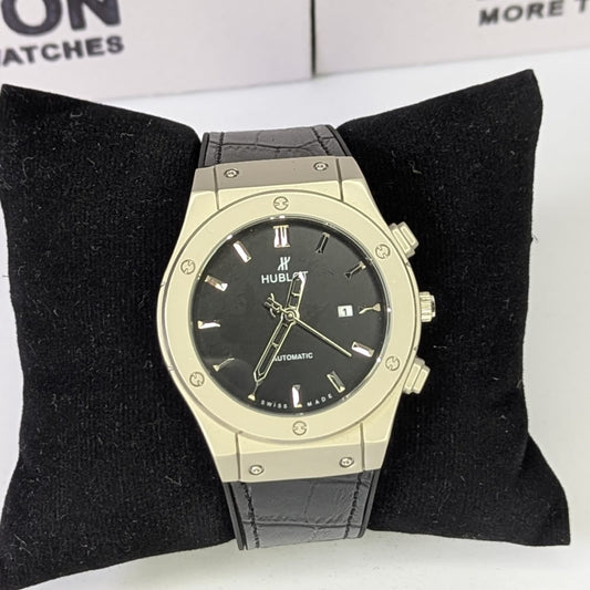 Luxury Hublot Automatic Watch with Black Dial & Leather Strap – Premium Swiss Timepiece